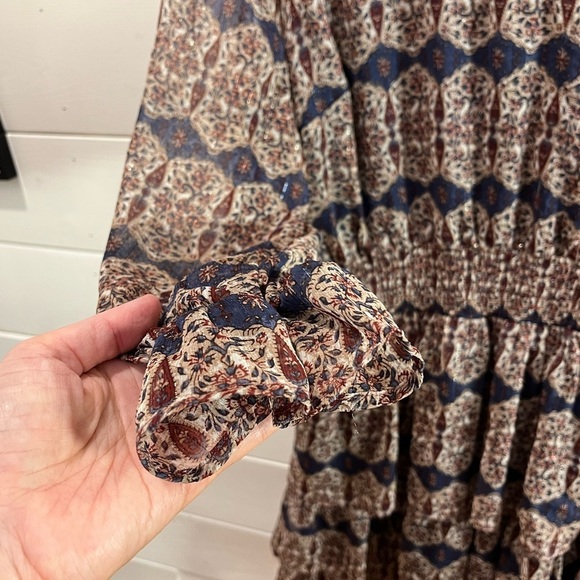 💙 DEX – Navy, Cream & Burgundy Print Dress – Size 2X - Picture 5 of 11